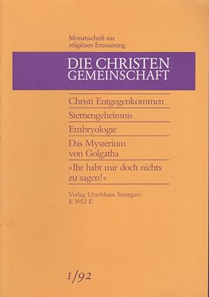 Seller image for Die Christengemeinschaft. Monatsschrift zur religisen Erneuerung, 64 Jg., Heft 1/1992. E 3952 E for sale by Schrmann und Kiewning GbR