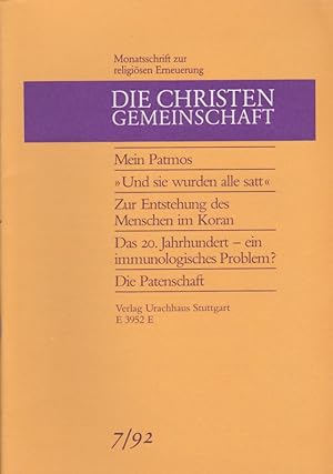 Seller image for Die Christengemeinschaft. Monatsschrift zur religisen Erneuerung, 64 Jg., Heft 7/1992. E 3952 E for sale by Schrmann und Kiewning GbR