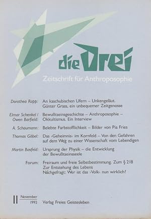 Seller image for Die Drei. Zeitschrift fr Anthroposophie; 62. Jahrg., Heft 11, November 1992. for sale by Schrmann und Kiewning GbR