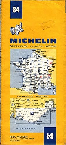 Seller image for Pneu Michelin 84 ; Marseille - Menton Carte A 1 / 2000 000 - 1 cm 2 km - avec relief for sale by Schrmann und Kiewning GbR