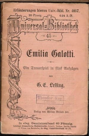 Imagen del vendedor de Emilia Galotti. Ein Trauerspiel in fnf Aufzgen. / Reclam Universal - Bibliothek; Nr. 45. a la venta por Schrmann und Kiewning GbR