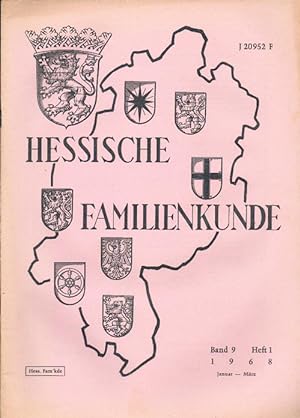 Bild des Verkufers fr Hessische Familienkunde; Jan. - Mrz 1968, Band 9/ Heft 1. zum Verkauf von Schrmann und Kiewning GbR