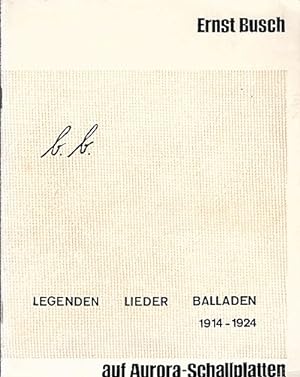 Bild des Verkufers fr Ernst Busch auf Aurora - Schallplatten ; Bertold Brecht : Legende, Lieder, Balladen 1914 - 1924 zum Verkauf von Schrmann und Kiewning GbR