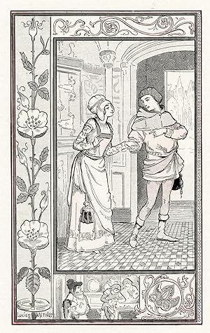"ROSIER D'ARGENT (Chanson Lorraine)" Gravure originale entoilée par Lucien METIVET (1888) (+ part...
