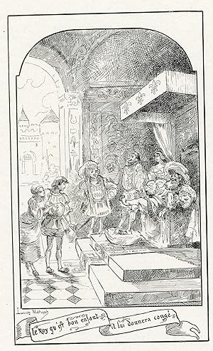 "BERGÈRE ET CHASSEUR (Chanson Poitevine)" Gravure originale entoilée par Lucien METIVET (1888) (+...