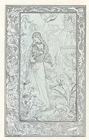 "JARDIN D'AMOUR (Chanson Alsacienne)" Gravure originale entoilée par Lucien METIVET (1888) (+ par...