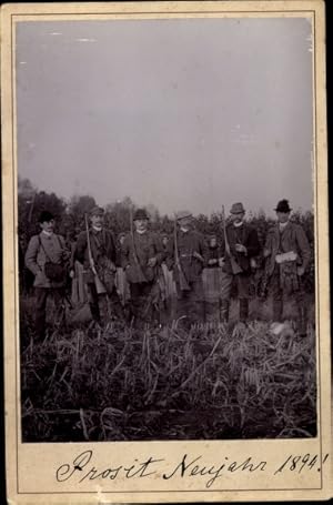 Kabinett Foto Jagdgesellschaft, Prosit Neujahr 1894, O. v. Läfferl, Gifhorn?