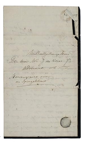 [Autograph letter by Dirk van Hogendorp to the Amsterdam solicitor J. de Vries jr.].[Amsterdam], ...