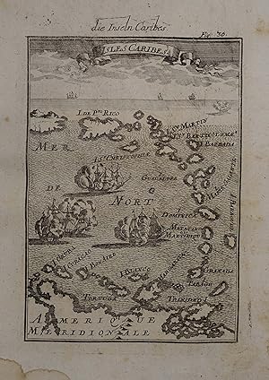 Bild des Verkufers fr Isles Caribes / die Inseln Caribes. Kupferstich aus A. M. Mallet "Beschreibung Des gantzen Welt-Kreises" Frankfurt, J. A. Jung 1719, 14,5 x 10,5 cm zum Verkauf von Antiquariat Johannes Mller