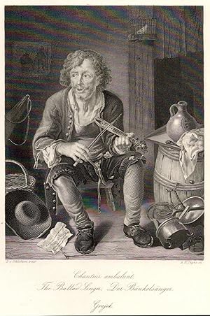 Seller image for Chanteur ambulant. The Ballad Singer. Der Bnkelsnger. Original Stahlstich um 1860;unter Klapp-Passepartout montiert for sale by Antiquariat Kastanienhof