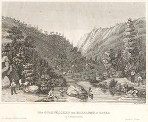 Bild des Verkufers fr Die Goldwschen am Mokelumne River in Californien. Original Stahlstich um 1850;unter Klapp-Passepartout montiert zum Verkauf von Antiquariat Kastanienhof