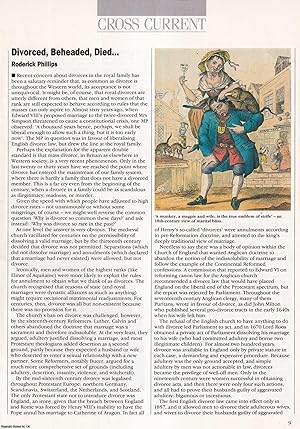 Seller image for Divorced, Beheaded, Died: Why was Divorce so Rare in the Past? An original article from History Today, 1993. for sale by Cosmo Books