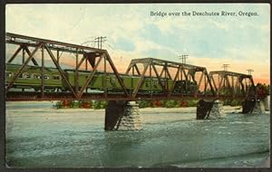 Bild des Verkufers fr Train on Deschutes River Bridge OR postcard 1915 zum Verkauf von The Jumping Frog
