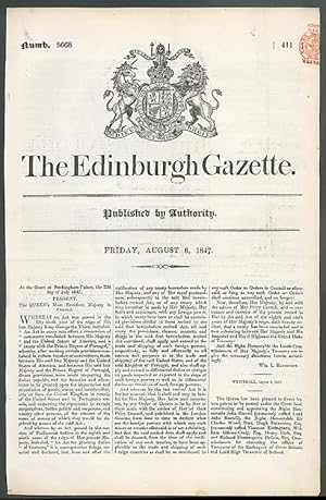 Seller image for Edinburgh Gazette #5668 8/6 1847 legal notices, etc. for sale by The Jumping Frog