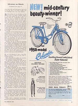 Seller image for Columbia Bicycle mid-century beauty-winner ad 1950 for sale by The Jumping Frog