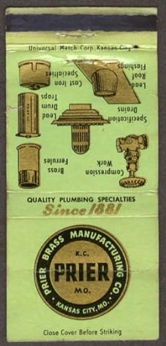Imagen del vendedor de Prier Brass Manufacturing Kansas City MO matchcover a la venta por The Jumping Frog