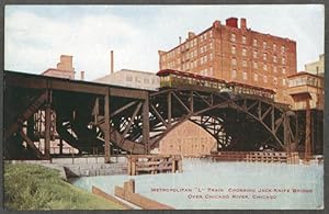 Bild des Verkufers fr Metropolitan L Train Jack-Knife Bridge Chicago River IL postcard 1900s zum Verkauf von The Jumping Frog