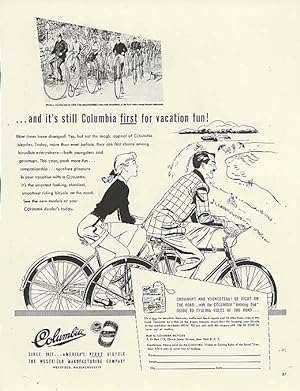 Seller image for First for vacation fun! Columbia bicycle ad 1947 for sale by The Jumping Frog