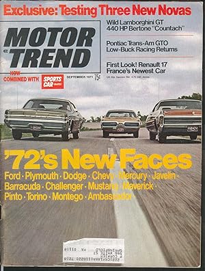 Seller image for MOTOR TREND Chevy Nova Lamborghini Countach Pontiac GTO Renault ++ 9 1971 for sale by The Jumping Frog