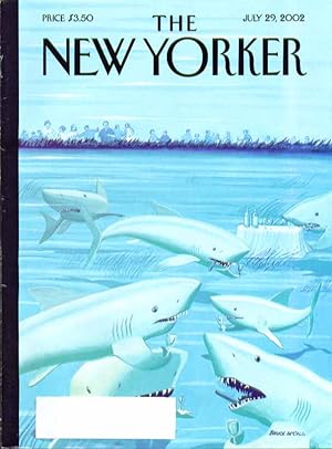 Seller image for New Yorker cover Bruce McCall shark cocktail hour before bather feast 7/29 2002 for sale by The Jumping Frog