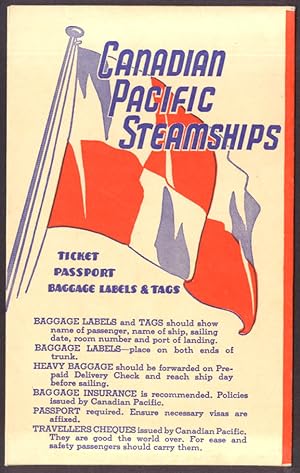 Image du vendeur pour Canadian Pacific Steamships ticket passport baggage label & tag envelope 1968 mis en vente par The Jumping Frog