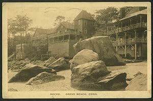 Imagen del vendedor de The Rocks along the shore Grove Beach CT postcard 1922 a la venta por The Jumping Frog