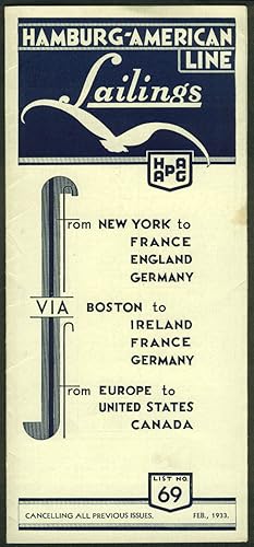 Seller image for Hamburg-American Line Sailings & Rates Schedule 2 1933 for sale by The Jumping Frog