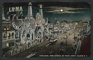 Seller image for Luna Park Surf Avenue by night Coney Island NY postcard 1923 for sale by The Jumping Frog