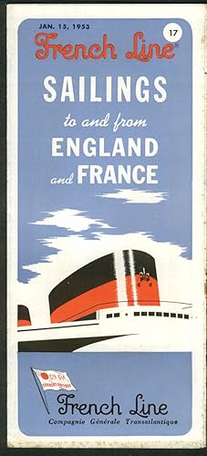 Seller image for French Line Sailings to/from England & France USA schedule 1/15 1953 for sale by The Jumping Frog