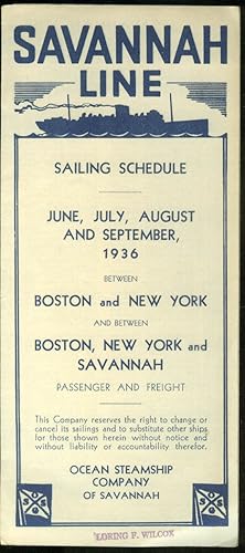 Seller image for Ocean Steamship Company of Savannah Line Sailing Schedule Boston-NY 1936 for sale by The Jumping Frog