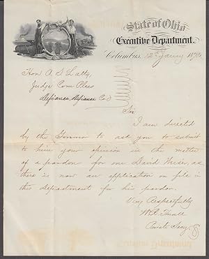 Image du vendeur pour Ohio Executive Dept letter to Judge Latty re pardon for David Weiser 1870 mis en vente par The Jumping Frog
