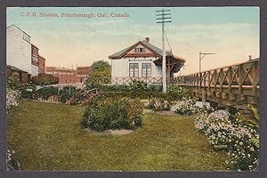 Bild des Verkufers fr Canadian Pacific Railway Station Peterborough Ontario Canada postcard 1914 zum Verkauf von The Jumping Frog