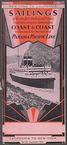 Seller image for Panama Pacific Line Sailings Schedule NY-California via Panama Canal 9 1930 for sale by The Jumping Frog