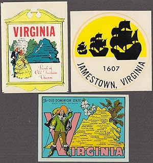 Bild des Verkufers fr VIRGINIA three different decals 1940s-60s Jamestown Old Dominion State + zum Verkauf von The Jumping Frog