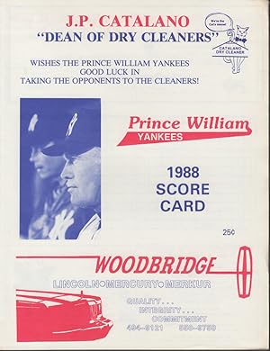 Image du vendeur pour 1988 Prince William Yankees Scorecard & Team Picture w/ Bernie Williams mis en vente par The Jumping Frog