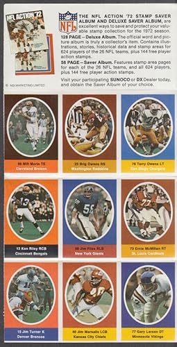 Immagine del venditore per Sunoco NFL Action '72 Stamp set Marsalis Owens Morin Files McMillan Turner + venduto da The Jumping Frog