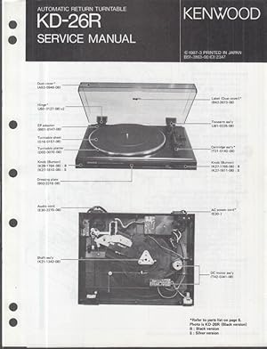 Seller image for ORIGINAL Service Manual: Kenwood Model KD-26R Automatic Return Turntable 1987 for sale by The Jumping Frog
