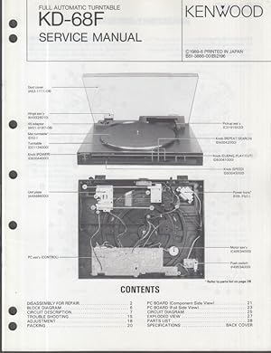 Seller image for ORIGINAL Service Manual: Kenwood Model KD-68F Automatic Turntable 1989 for sale by The Jumping Frog