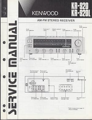 Seller image for ORIGINAL Service Manual: Kenwood KR-920 KR-920L AM/FM Stereo Receiver 1983 for sale by The Jumping Frog