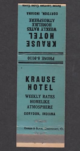 Immagine del venditore per Krause Hotel Corydon IN matchcover venduto da The Jumping Frog