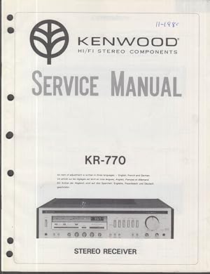 Seller image for ORIGINAL Service Manual: Kenwood Model KR-770 Stereo Receiver 1980 for sale by The Jumping Frog