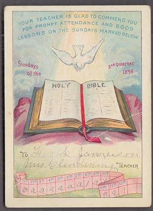 Seller image for Sunday School Attendance Card Q2 1898 Little Bible Lesson Pictures for sale by The Jumping Frog