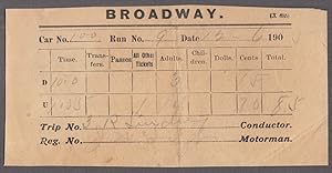 Image du vendeur pour Broadway Motorman / Conductor Ticket Report 12/6 1905 Car 100 Run 9 mis en vente par The Jumping Frog