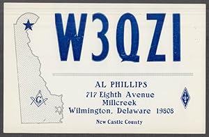 Image du vendeur pour W3QZ1 Al Phillips QSL card Wilmington DE Undated mis en vente par The Jumping Frog