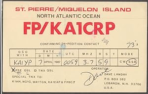 Image du vendeur pour FP/KA1CRP Dave Landry QSL Card St Pierre / Miquelon Island DX-Pedition 1987 mis en vente par The Jumping Frog