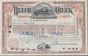 Seller image for Beech Creek Railroad PA stock certificate 1936 25 Shares w/ revenue stamps for sale by The Jumping Frog