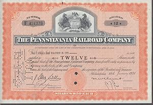 Seller image for Pennsylvania Railroad stock certificate Twelve Shares 1951 for sale by The Jumping Frog