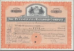 Seller image for Pennsylvania Railroad stock certificate Five Shares 2/27 1951 for sale by The Jumping Frog