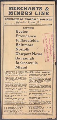 Seller image for Merchants & Miners Line Proposed Sailings Schedule 9-10 1941 for sale by The Jumping Frog