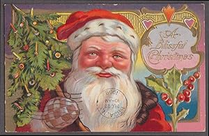 Imagen del vendedor de Santa Claus A Blissful Christmas postcard holds tree, holly motif ca 1910 a la venta por The Jumping Frog